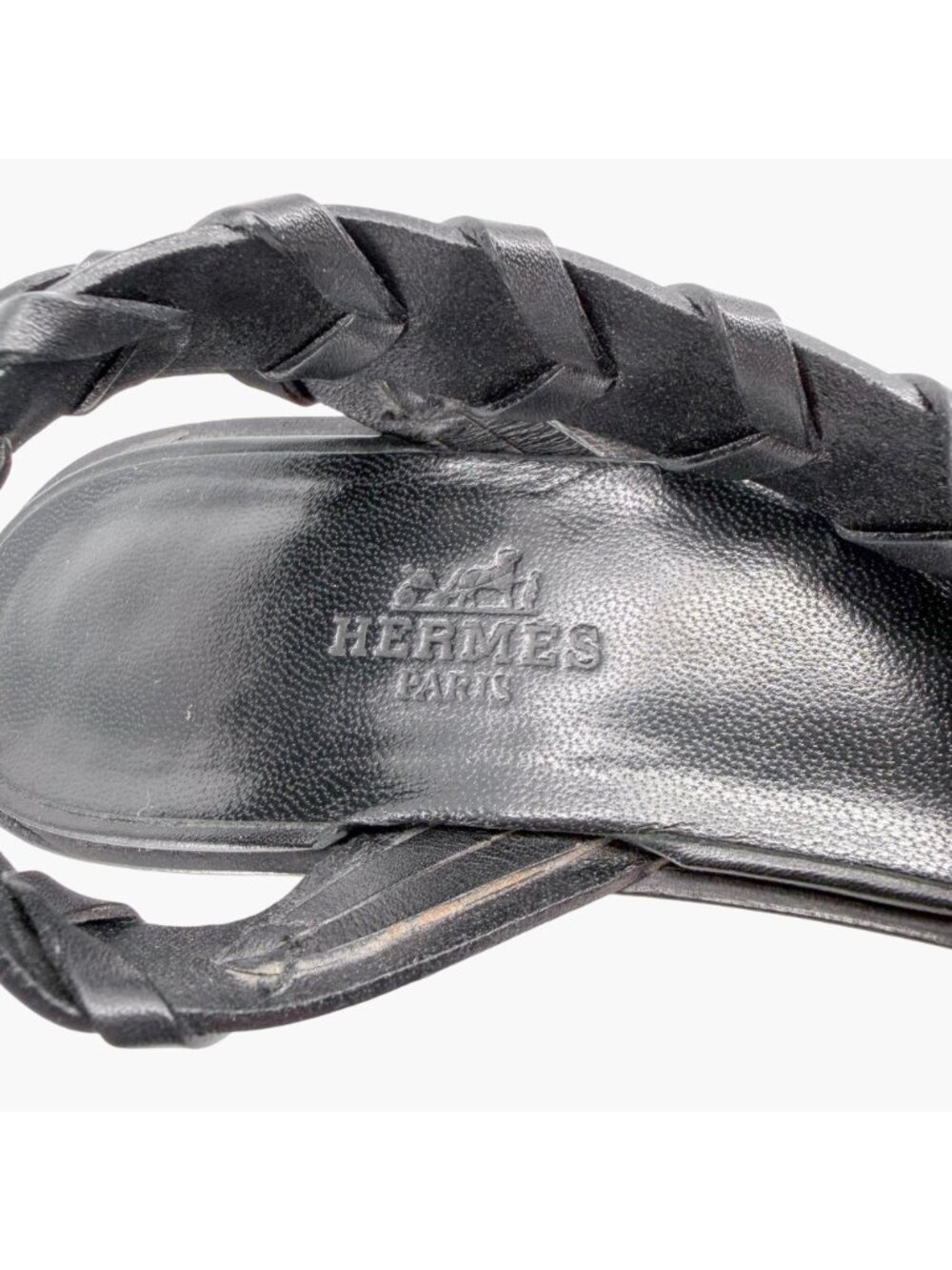 Hermes Vintage Woven Kitten Heel Sandals Black Leather Size 39 US 8.5 Women’s - Picture 15 of 15